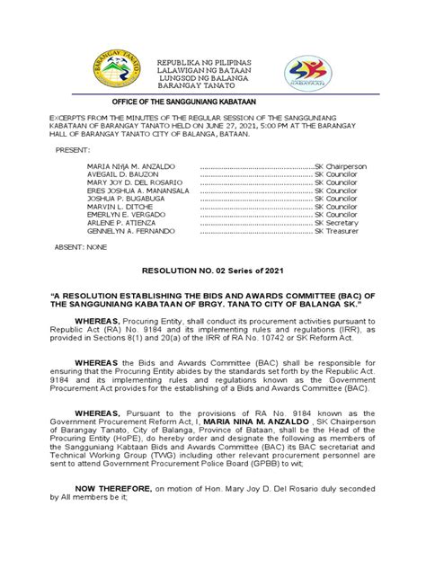 BAC Committee resolution .